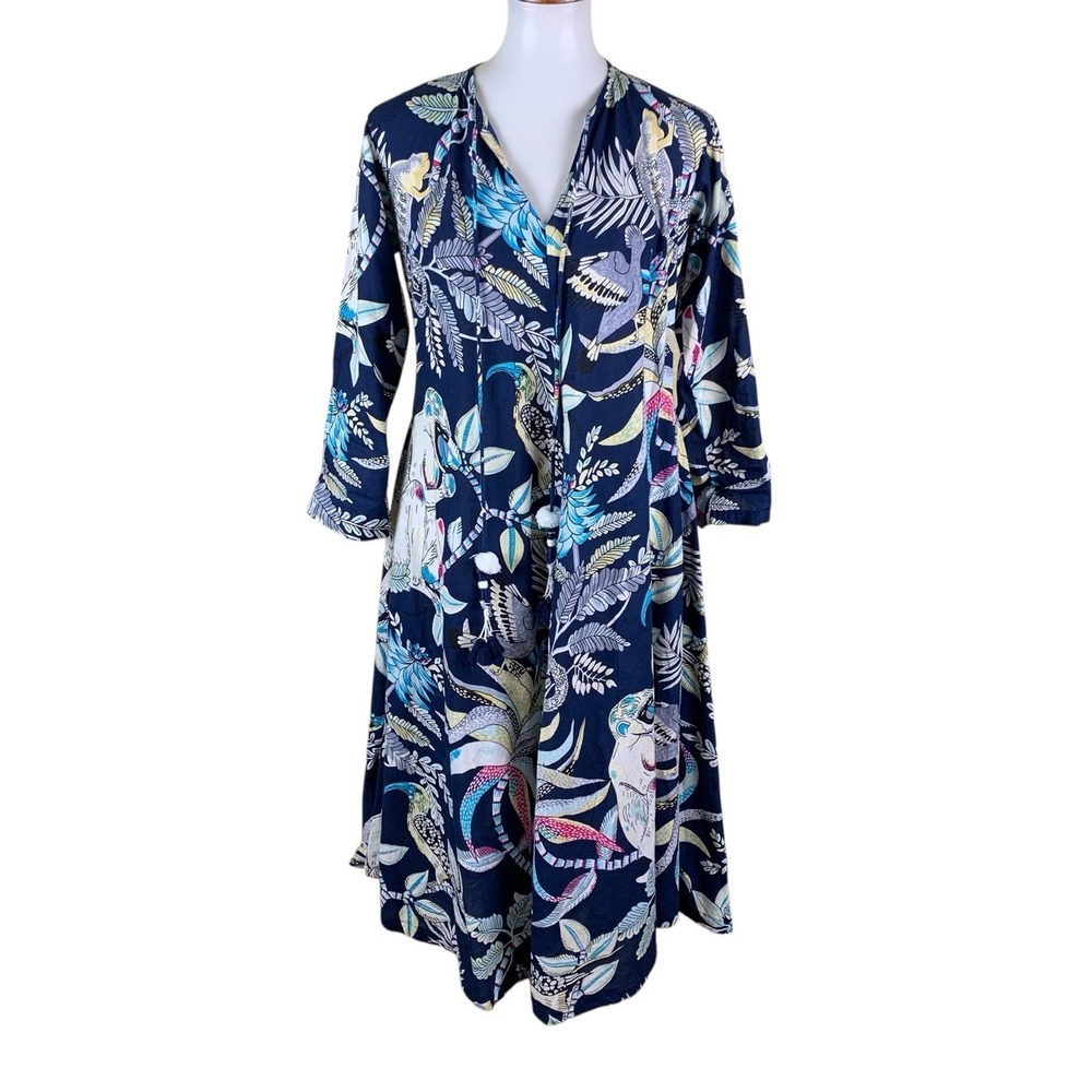 Jayshree Dalal Boho Midi Dress Bird Print Flowy Indie Artsy Medium